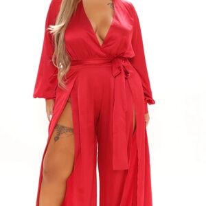 Fashion Nova Deep Red Long Sleeve Jumpsuit NWT